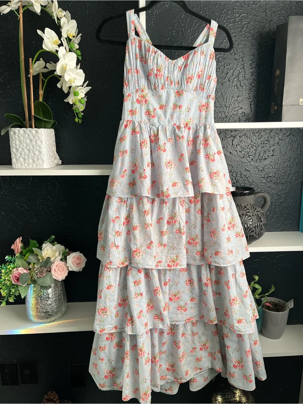 Abercrombie & Fitch Light Blue Floral Tiered Maxi Dress L